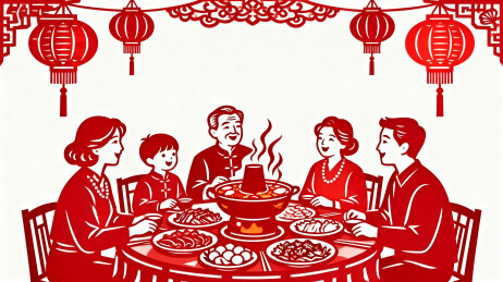 全家围坐火锅聚餐其乐融融