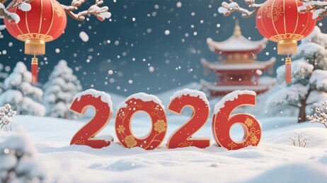 2026新年古风雪景3D渲染