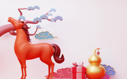 马年庆祝海报创意3d渲染设计展示