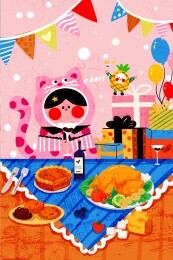 感恩节美食场景插画