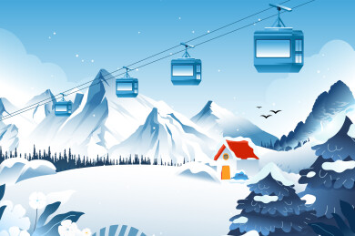 冬季风景滑雪场矢量插画