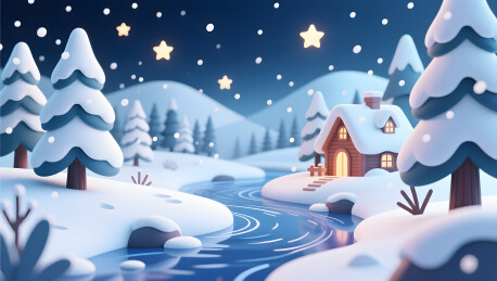 立冬节气的森林场景三维渲染插画