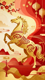 一匹金色奔腾的骏马迎接新年