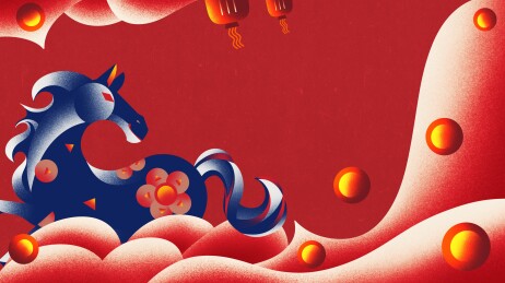 马年新年红色背景新年插画