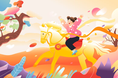 马年春节生肖矢量插画