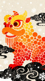 春节主题年兽纳福吉庆扁平插画