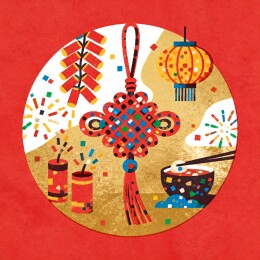 春节元素合集圆形构图平面艺术插画