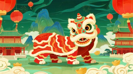 新年舞狮子插画