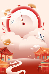 新年春节古建筑矢量插画