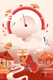 新年春节古建筑矢量插画