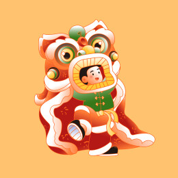 新年春节舞狮矢量插画