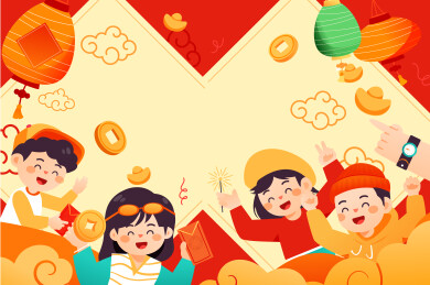 春节新年儿童矢量插画