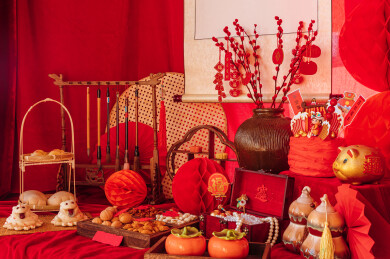 红色背景的中式节日庆典静物