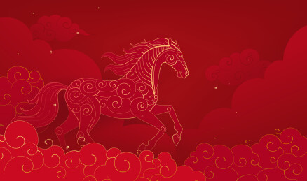 新年喜庆线性层次感马年插图