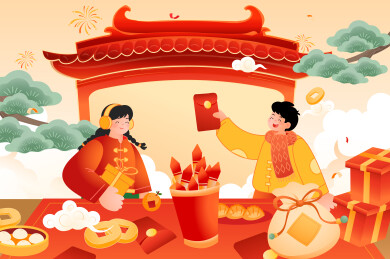 新年春节红包矢量插画