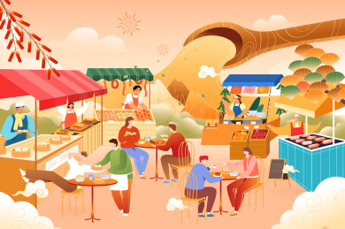 春节年货节美食矢量插画