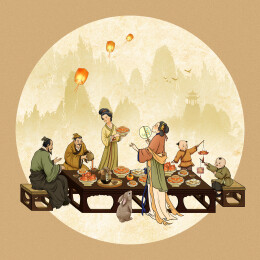 中秋宴会礼盒插画